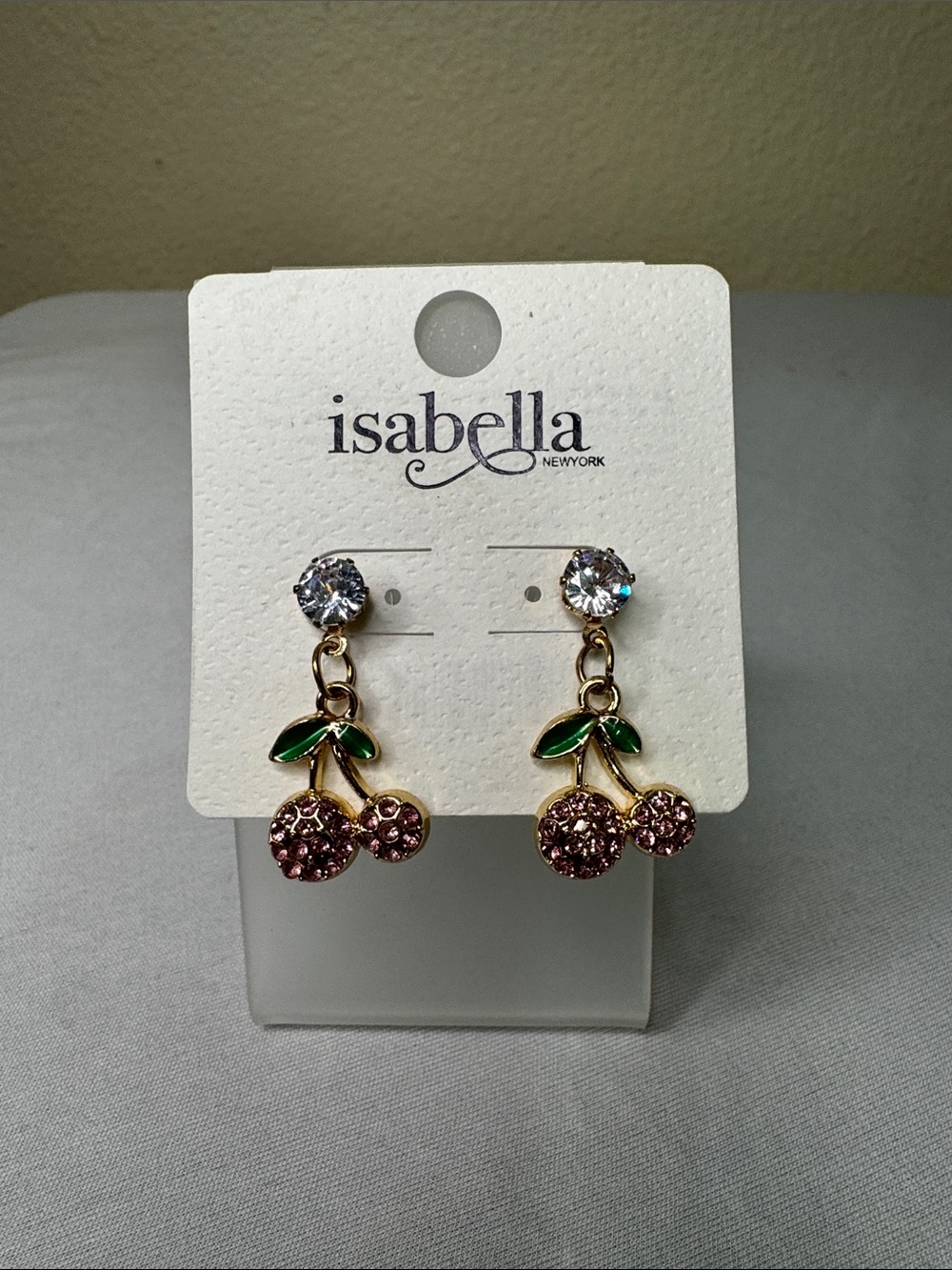 Pink Crystal Cherry Drop Earrings